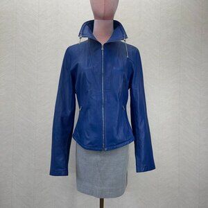 Elie Tahari Vibrant Blue Leather Jacket Womens Size S/M